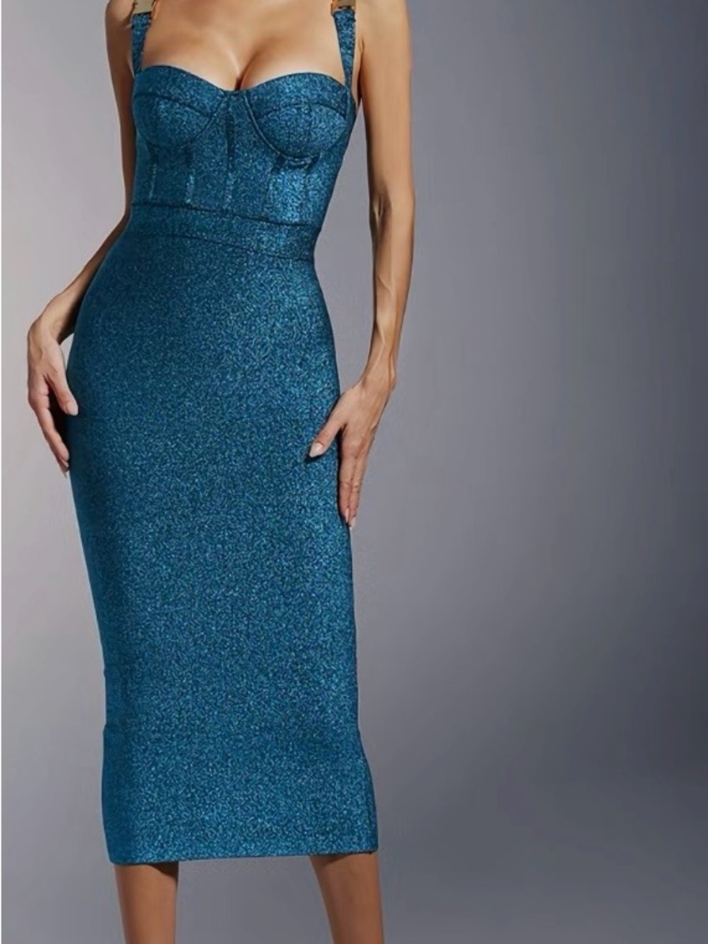 Teal Sparkle Bustier Midi Dress